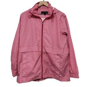 KC Collection Gingham Print Hooded Rain Jacket Pockets Women’s Large
